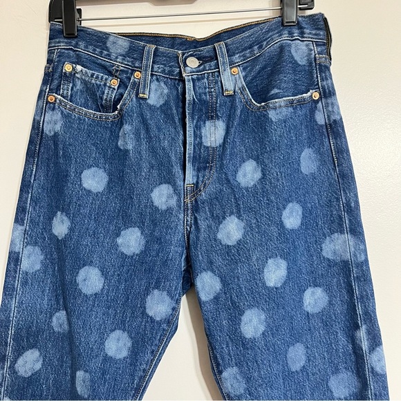 Levi's 501 30x29 Polka Dot Jeans High Rise Ankle Button Fly Raw Hem - Picture 2 of 9